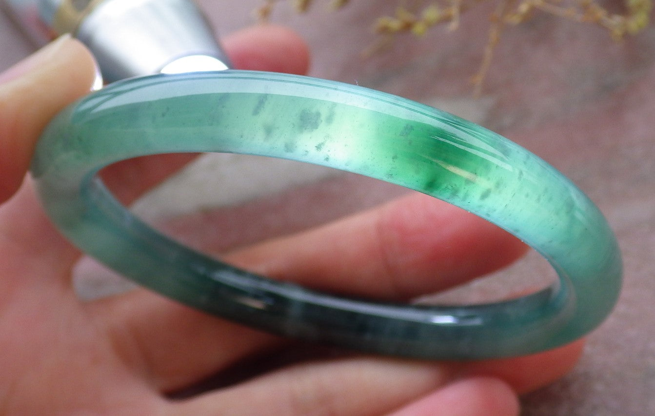 Certified Icy Green Burma 100% Natural A JADE Jadeite Circle Bangle Bracelet 57 mm 手镯 652022 TN