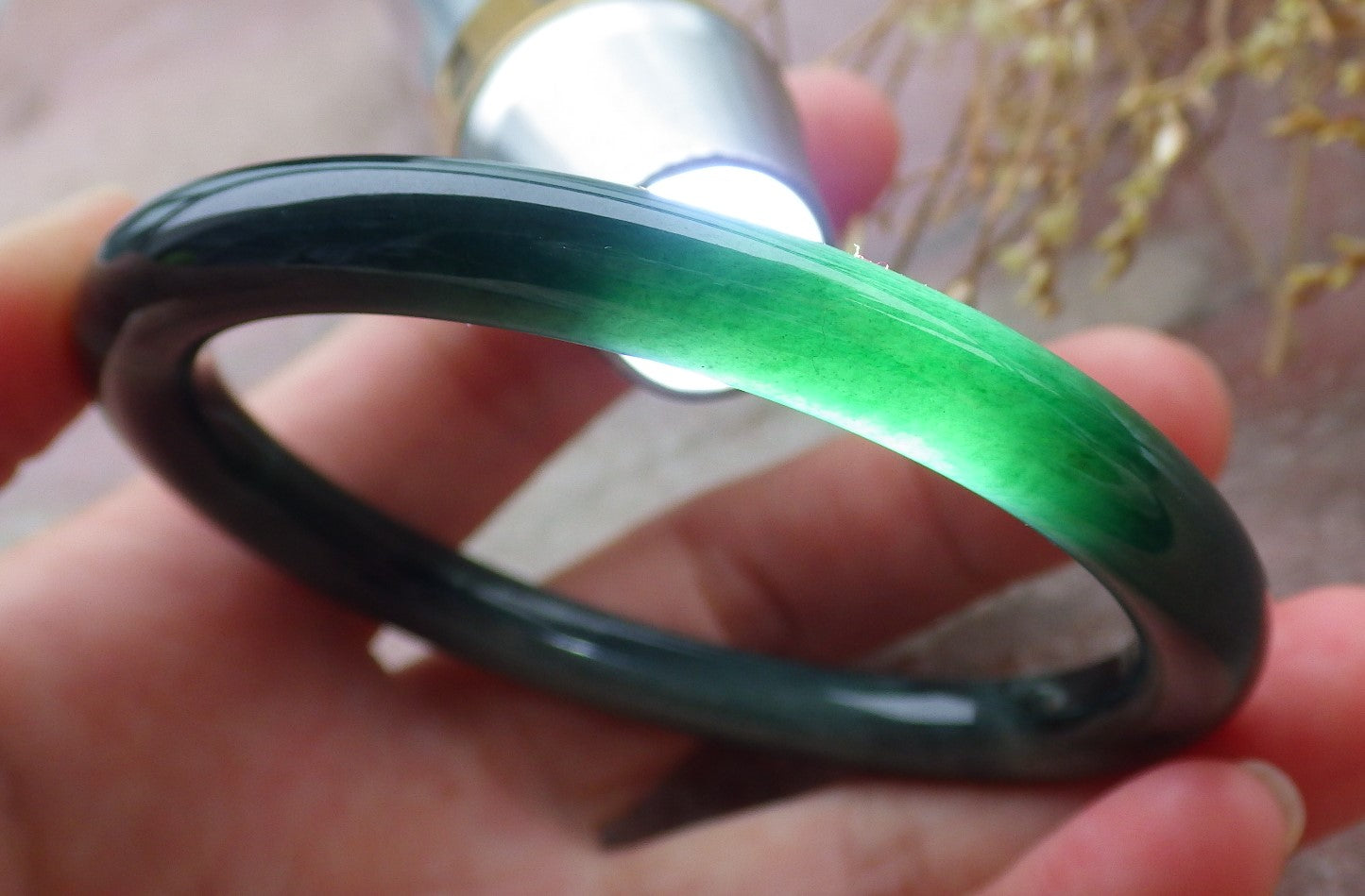 Certified Green Burma 100% Natural A JADE Jadeite Circle Bangle Bracelet 56 mm 手镯 652039 TN