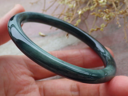 Certified Green Burma 100% Natural A JADE Jadeite Circle Bangle Bracelet 56 mm 手镯 652039 TN