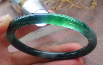 Certified Icy Green Burma 100% Natural A JADE Jadeite Circle Bangle Bracelet 55 mm 手镯 652051 TN