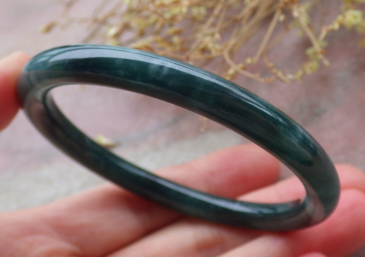 Certified Icy Green Burma 100% Natural A JADE Jadeite Circle Bangle Bracelet 55 mm 手镯 652051 TN