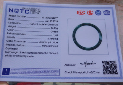 Certified Icy Green Burma 100% Natural A JADE Jadeite Circle Bangle Bracelet 55 mm 手镯 652051 TN