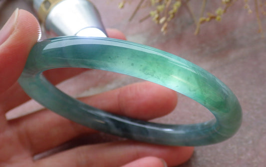 Certified Icy Green Burma 100% Natural A JADE Jadeite Circle Bangle Bracelet 56 mm 手镯 652063 TN