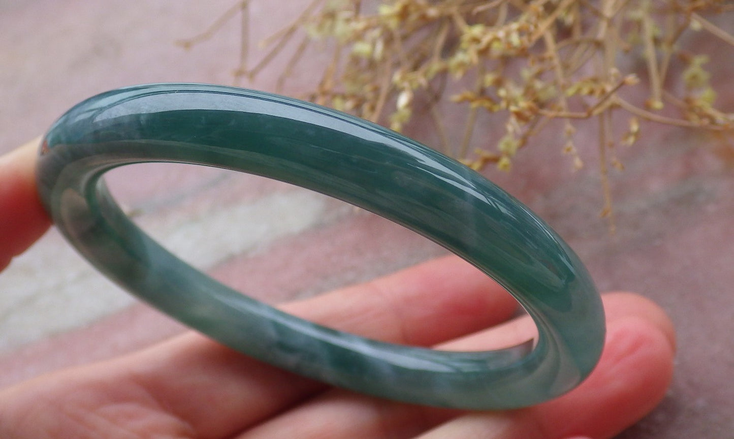 Certified Icy Green Burma 100% Natural A JADE Jadeite Circle Bangle Bracelet 56 mm 手镯 652063 TN