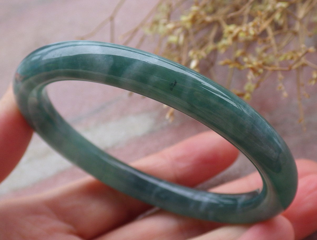Certified Icy Green Burma 100% Natural A JADE Jadeite Circle Bangle Bracelet 56 mm 手镯 652063 TN