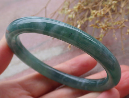 Certified Icy Green Burma 100% Natural A JADE Jadeite Circle Bangle Bracelet 56 mm 手镯 652063 TN