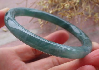 Certified Icy Green Burma 100% Natural A JADE Jadeite Circle Bangle Bracelet 56 mm 手镯 652063 TN