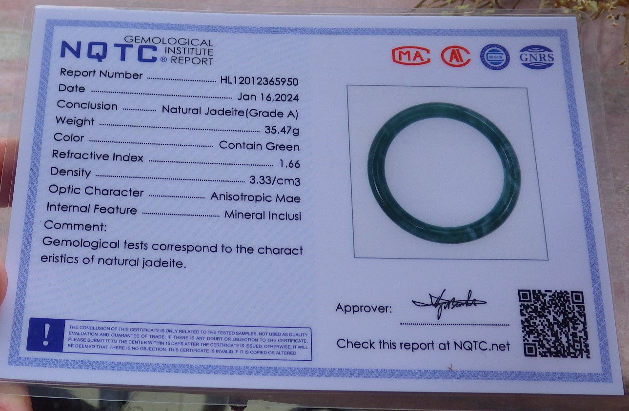 Certified Icy Green Burma 100% Natural A JADE Jadeite Circle Bangle Bracelet 56 mm 手镯 652063 TN