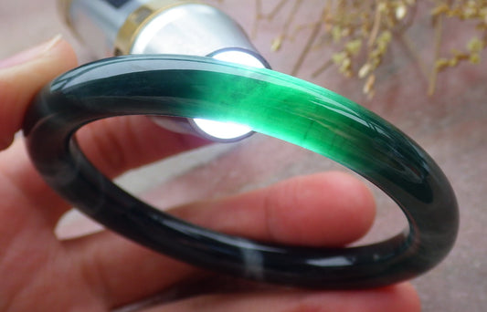 Certified Icy Green Burma 100% Natural A JADE Jadeite Circle Bangle Bracelet 56 mm 手镯 652075 TN