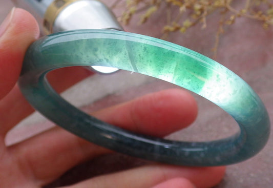 Certified Icy Green Burma 100% Natural A JADE Jadeite Circle Bangle Bracelet 56 mm 手镯 652087 TN
