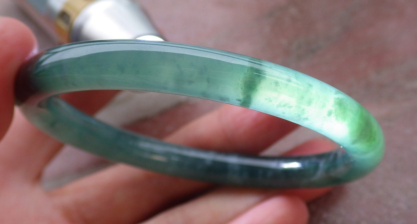 Certified Icy Green Burma 100% Natural A JADE Jadeite Circle Bangle Bracelet 57 mm 手镯 652100 TN