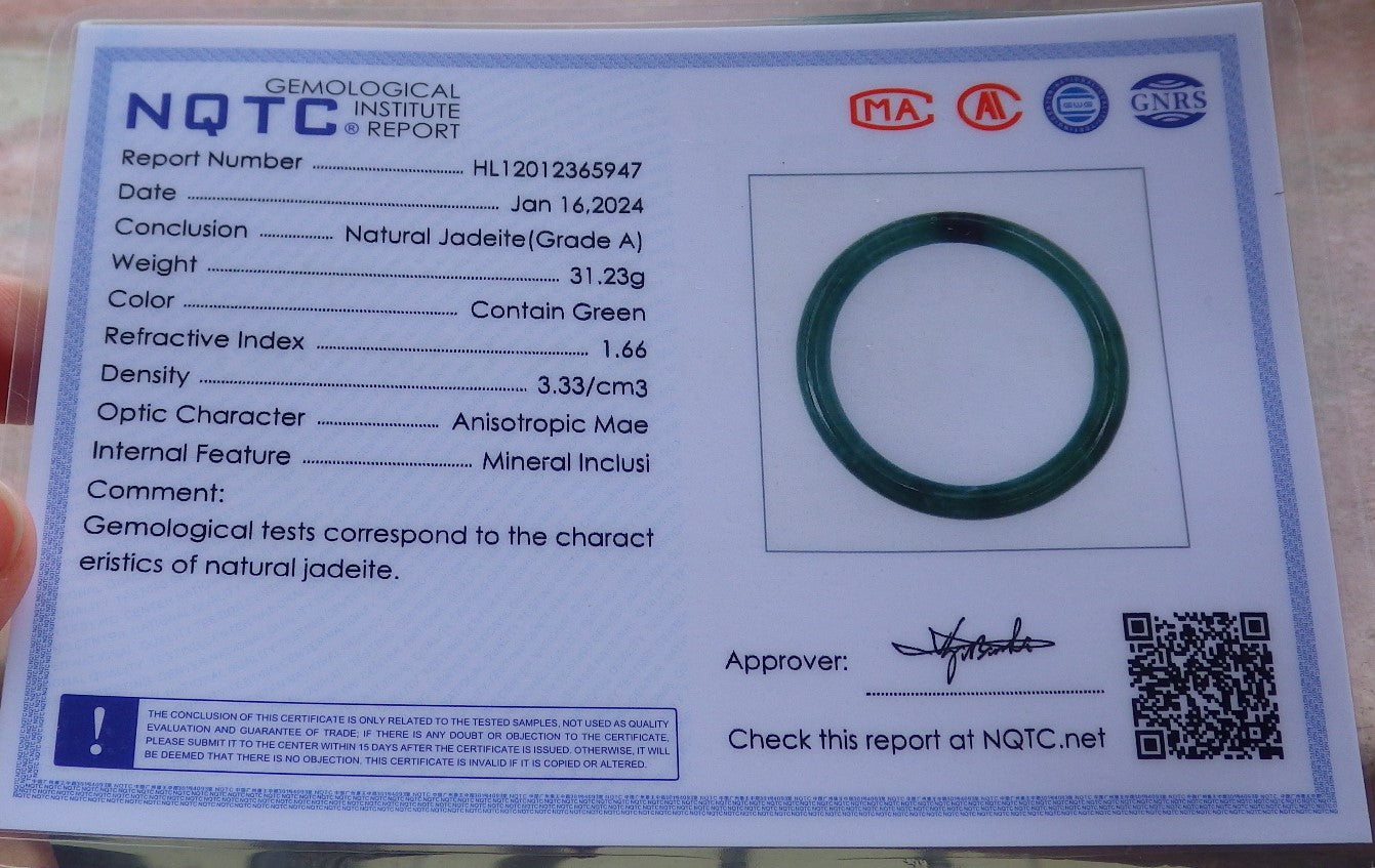 Certified Icy Green Burma 100% Natural A JADE Jadeite Circle Bangle Bracelet 57 mm 手镯 652100 TN