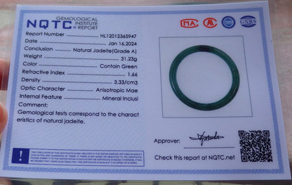 Certified Icy Green Burma 100% Natural A JADE Jadeite Circle Bangle Bracelet 57 mm 手镯 652100 TN