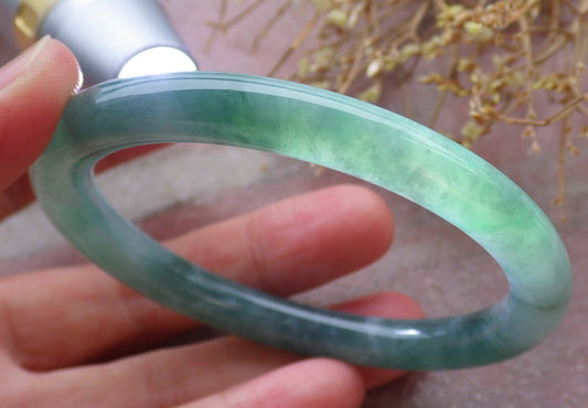 Certified Icy Green Burma 100% Natural A JADE Jadeite Circle Bangle Bracelet 56 mm 手镯 652117 TN