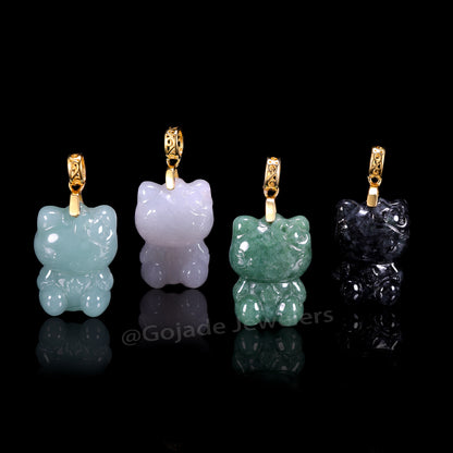 The Kitty Cat Jadeite 100% Natural Burma Jade Jadeite With Certificated (S925 Silver Buckle)