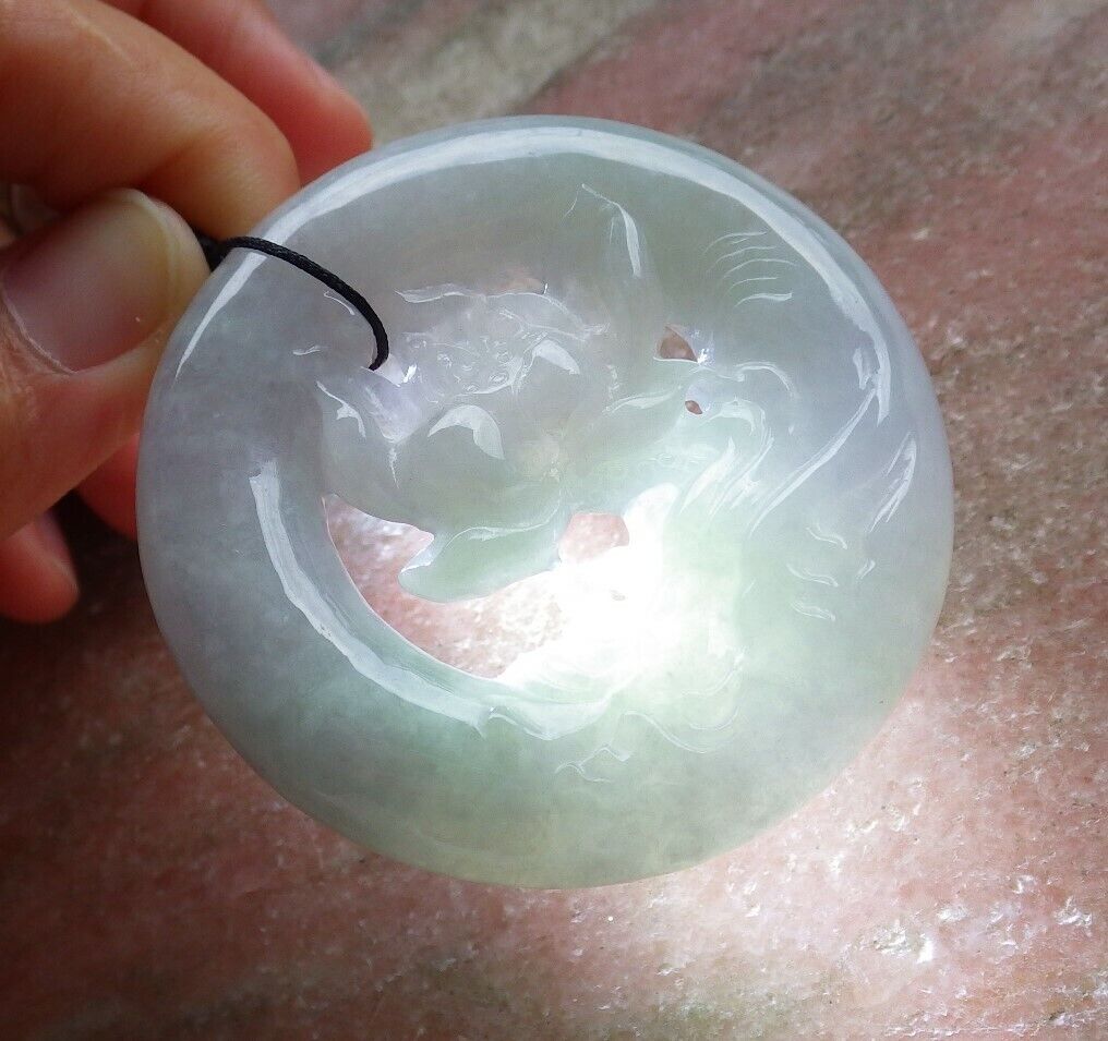 Certified Green Pale Lavender 100% Natural A Jade jadeite Pendant Lotus Flower Circle Necklace 花平安扣 525936  TN