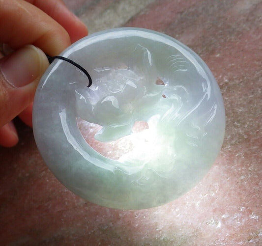 Certified Green Pale Lavender 100% Natural A Jade jadeite Pendant Lotus Flower Circle Necklace 花平安扣 525936  TN