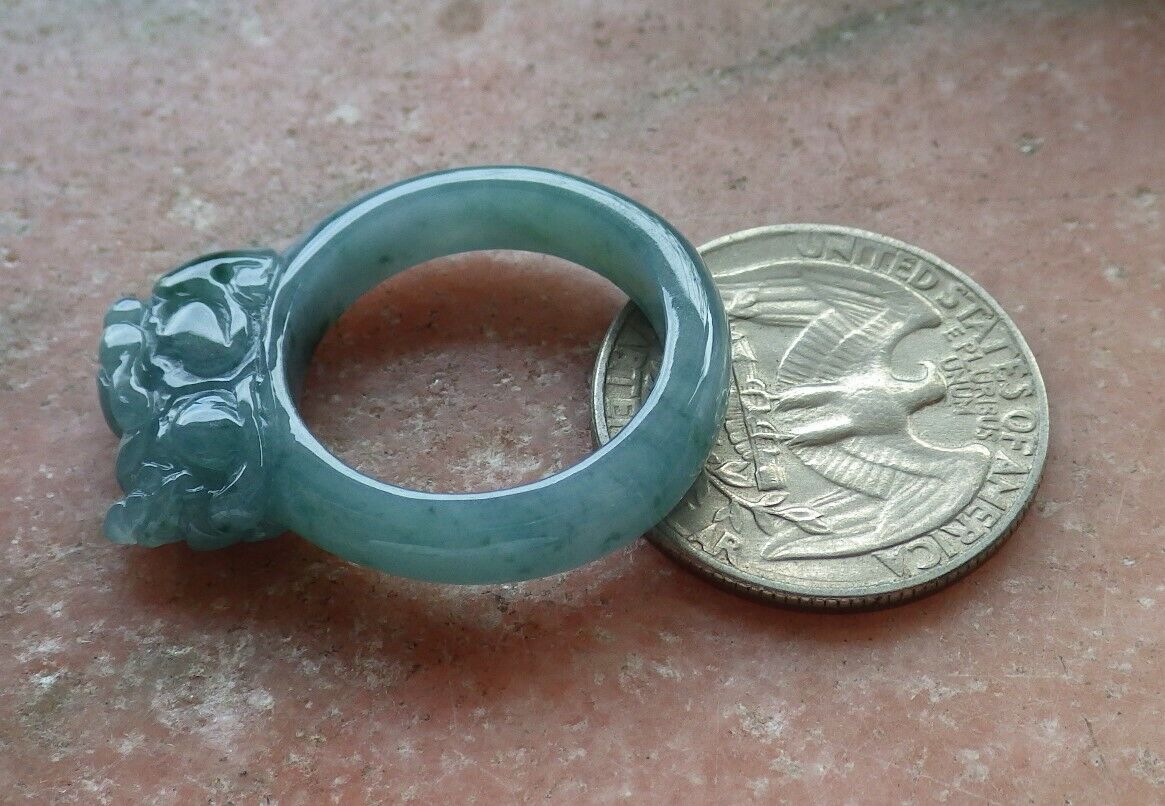 Certified Icy Green 100% Natural A JADE Jadeite Dragon Pi Xiu RING USA. 8.75 戒指 523800  TN