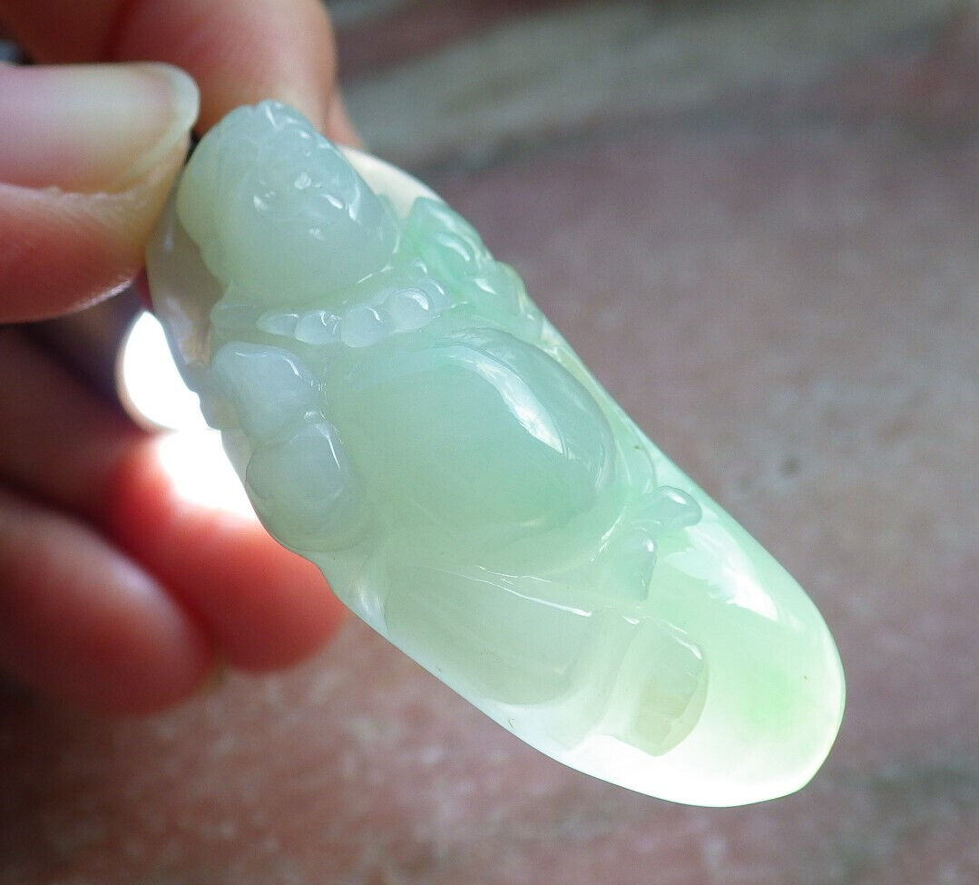 Certified Green Burma 100% Natural A Jade jadeite pendant Happy Buddha God Gourd Necklace 开心佛 632780 TN