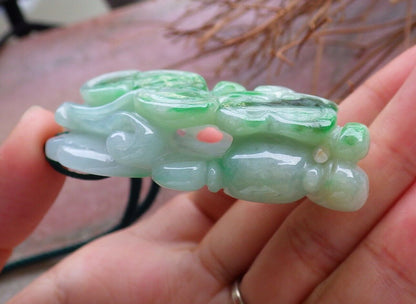Certified Green 100% Natural A Jade jadeite Pendant Bat Peach Lotus Flower Ruyi Necklace 蝙蝠 525591  TN