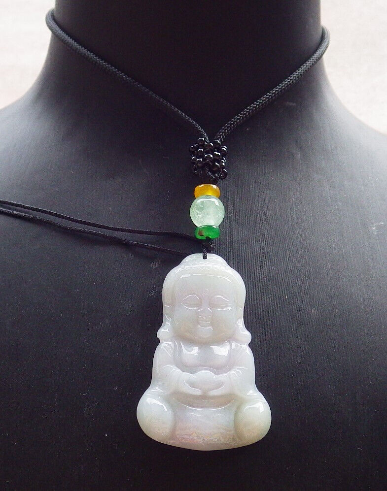 Certified Green Pale Lasvender Burma 100% Natural A Jade jadeite Pendant Sakyamuni Buddha God Necklace 释迦牟尼佛 635373  TN