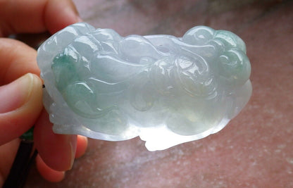 Certified Icy Green Pale Lavender 100% Natural A Jade jadeite Pendant Dragon Pi Xiu Lotus Flower Ruyi Money Coin Necklace 风水貔貅 523926  TN
