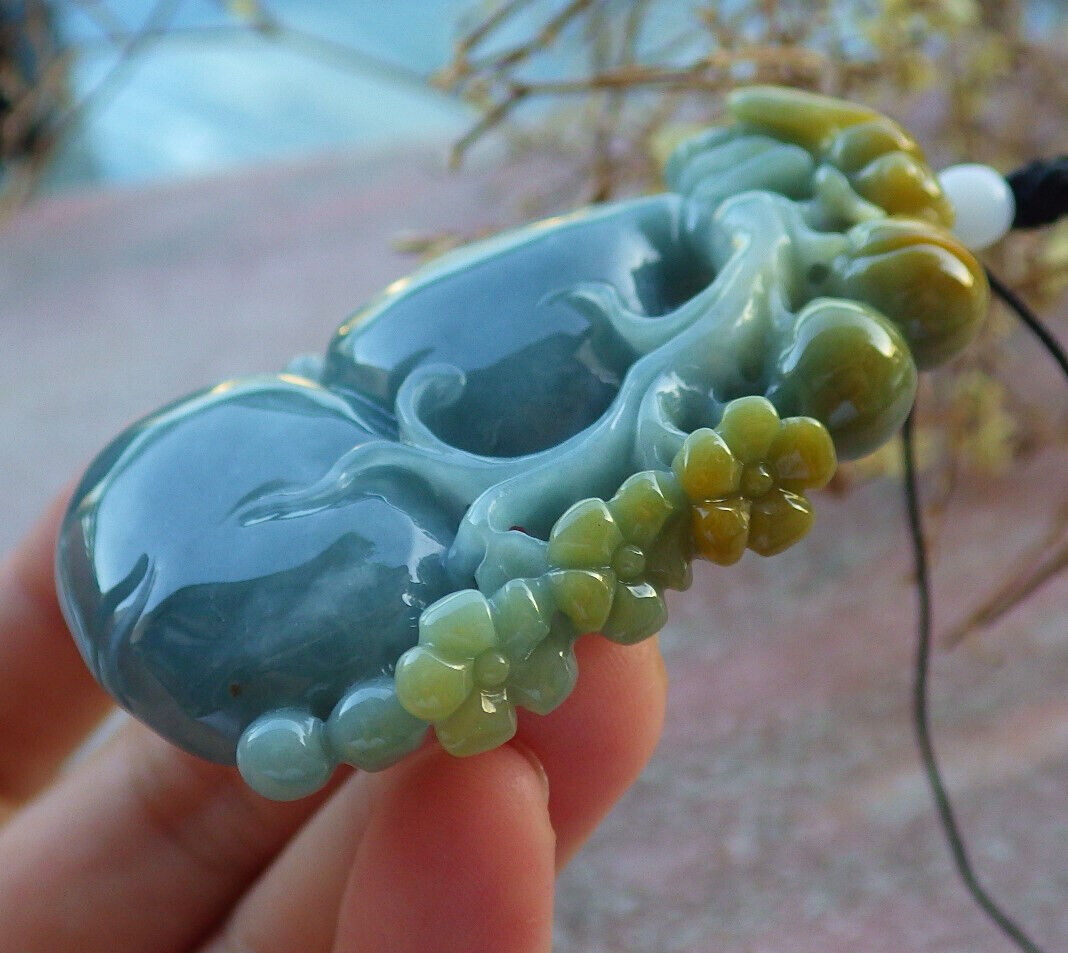 Certified Yellow Green Burma 100% Natural A Jade jadeite Pendant Bee Flower Gourd Coin Necklace 蜜蜂 635614  TN