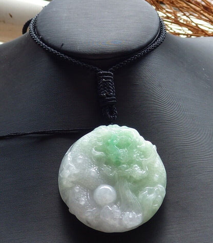 Certified Icy Green 100% Natural A Jade jadeite pendant Dragon Bead Ruyi Necklace 生意兴隆 525919  TN