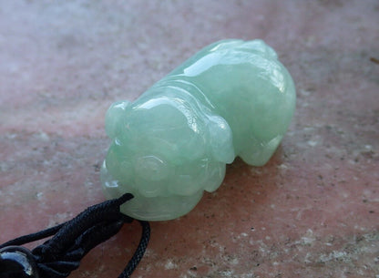 Certified Icy Green 100% Natural A Jade jadeite Pendant Zodiac Pig Boar Money Coin Necklace 发财猪 529296  TN