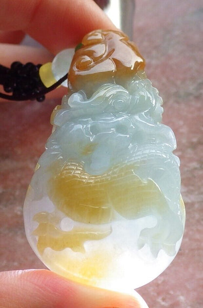 Certified Red Green Burma 100% Natural A Jade jadeite Pendant Dragon Money Coin Ruyi Necklace 生意兴隆 646505 TN