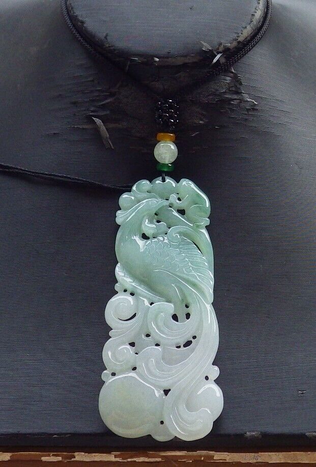 Certified Icy Green Burma 100% Natural A Jade jadeite Pendant Phoenix Frog Toad Ruyi Necklace 凤凰 575148 TN