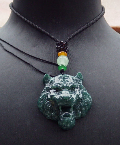 Certified Icy Blue Water Burma 100% Natural A Jade jadeite Pendant Tiger Head Necklace 虎虎生威 635303  TN