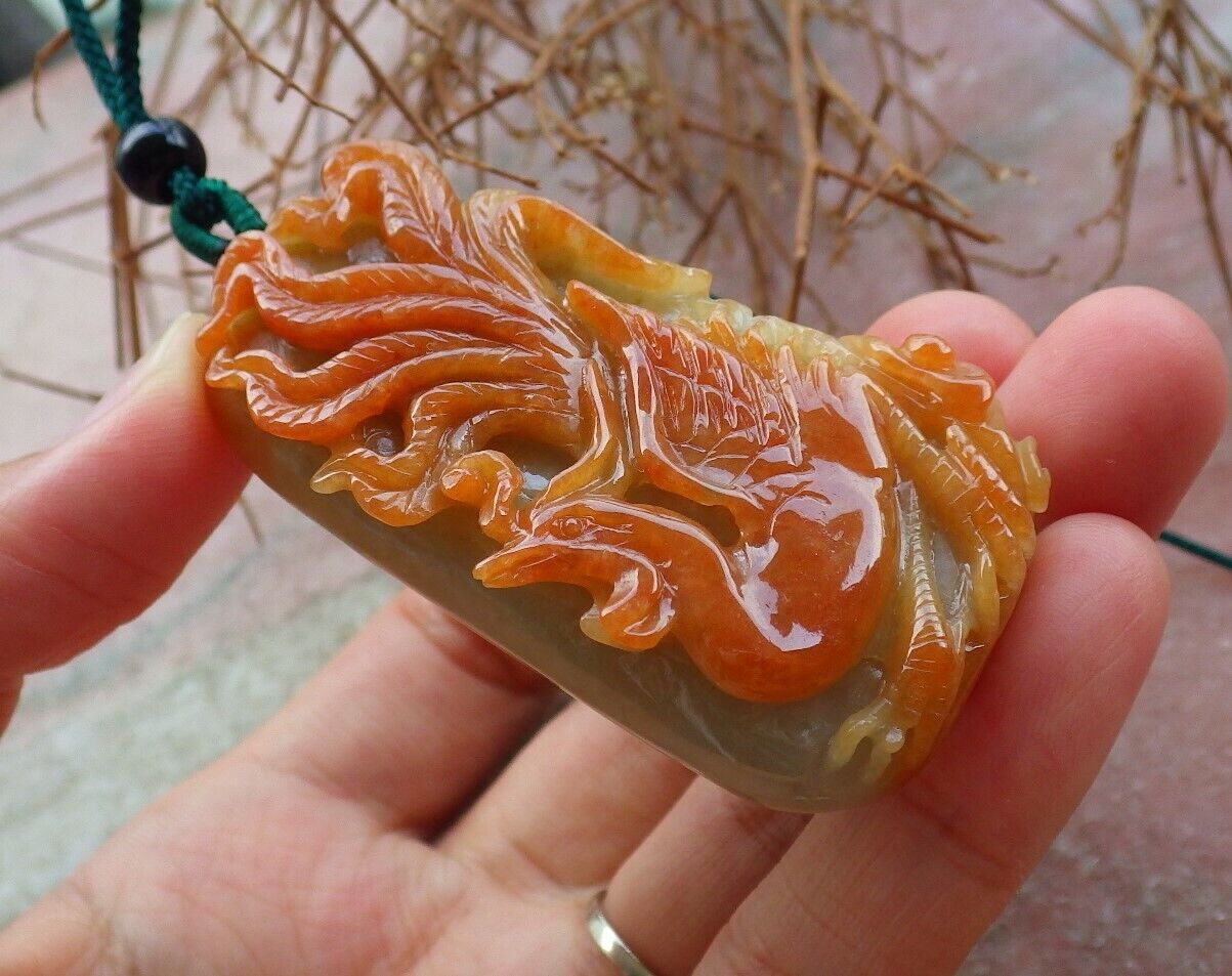 Certified Red Green 100% Natural A Jade jadeite Pendant Phoenix Ruyi Necklace 凤凰 526281  TN