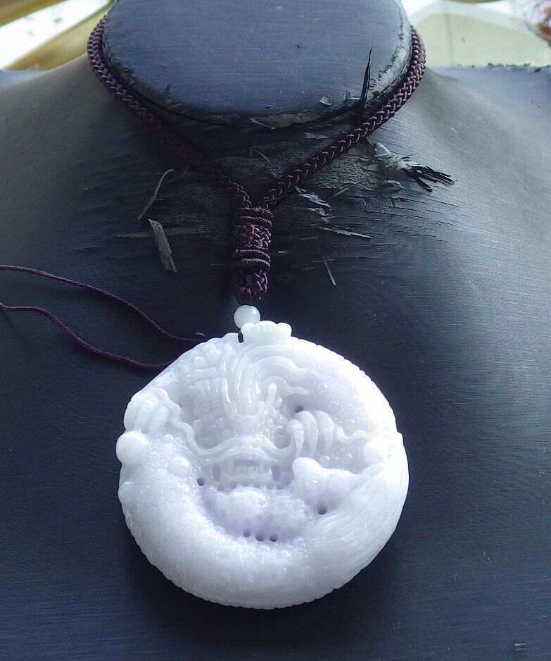 Certified Green Pale Lavender Burma 100% Natural A Jade jadeite Pendant Dragon Mouse Rat Peanut Ruyi Necklace 望子成龙 574350 TN