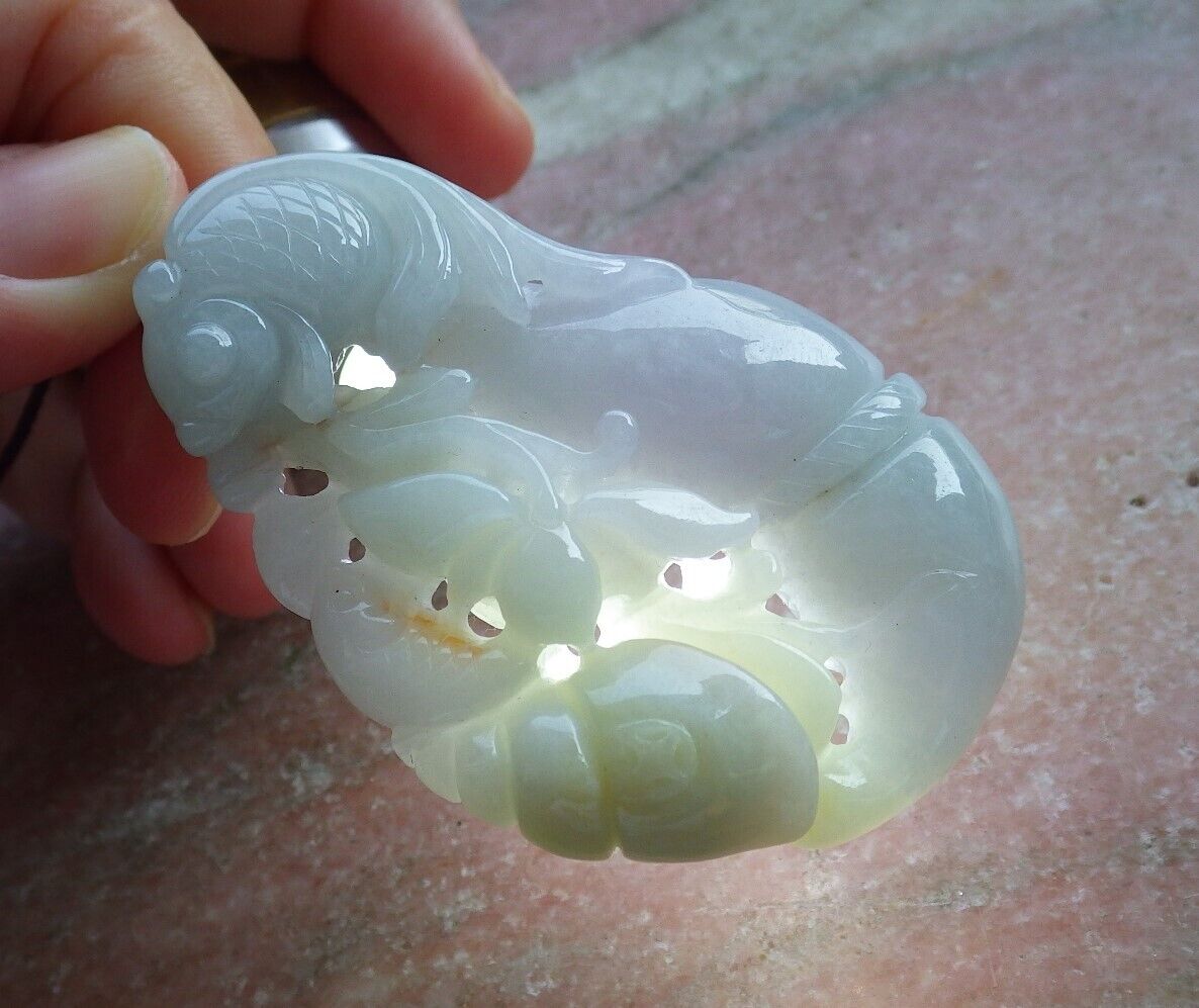 Certified Green Burma 100% Natural A Jade jadeite Pendant Fish Sea Shell Lotus Flower Necklace 574225 TN