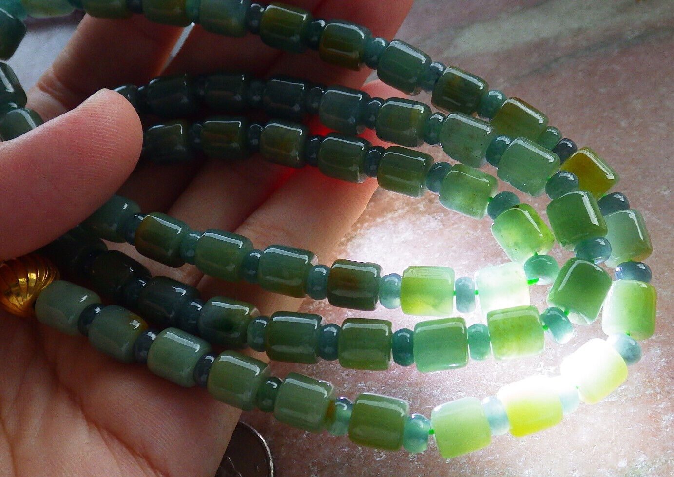 Certified Icy Yellow Green Burma 100% Natural A JADE Jadeite Bead Beads Circle Necklace 25 inches 项链 617426  TN