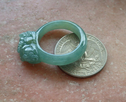 Certified Icy Green 100% Natural A JADE Jadeite Dragon Pi Xiu RING USA. 8.75 戒指 523767  TN
