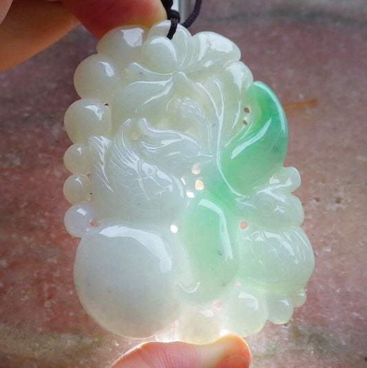 Certified Green 100% Natural A Jade jadeite Pendant Mandarin Duck Phoenix Lotus Flower Ruyi Necklace 鸳鸯 528863  TN
