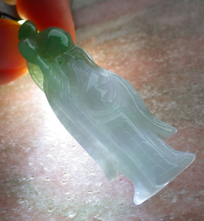 Certified Green Burma 100% Natural A Jade jadeite Pendant Longevity God Peach Necklace 寿星公 635522  TN