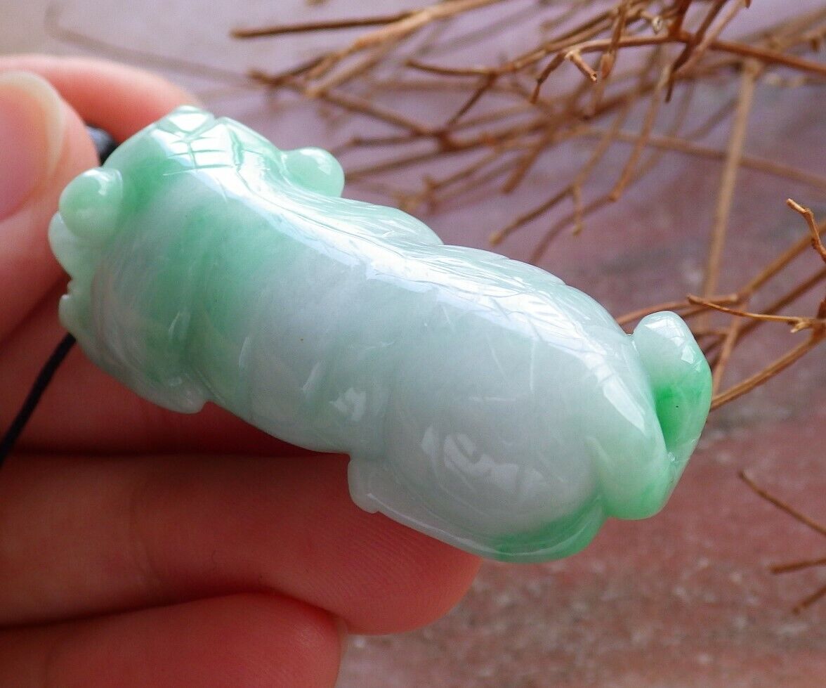 Certified Green 100% Natural A Jade jadeite Pendant Tiger Money Coin Necklace 虎虎生威 525750  TN