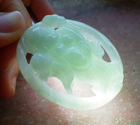 Certified Green 100% Natural A Jade jadeite pendant Happy Buddha God Ruyi Necklace 开心佛 523991  TN