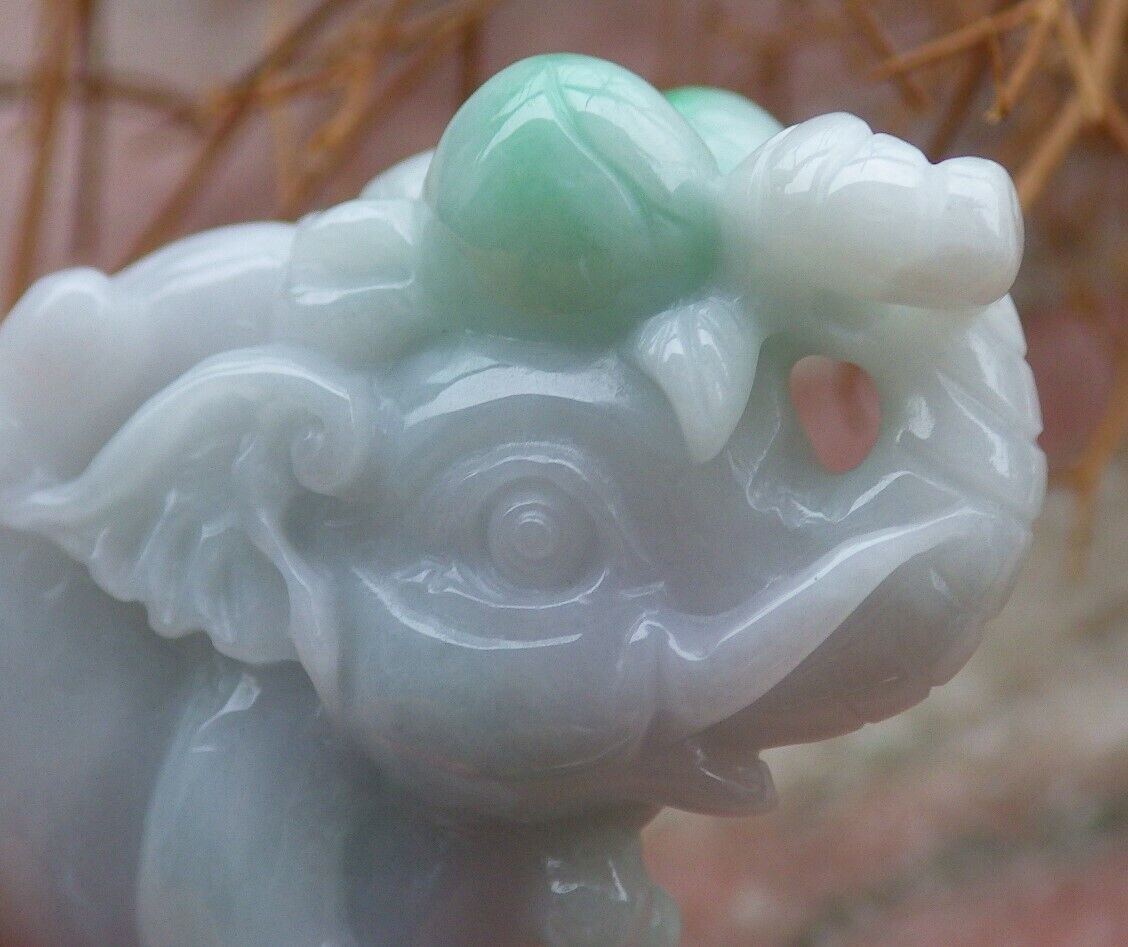 Certified Green 100% Natural A Jade jadeite Display Elephant Monkey Peach 封侯拜相 519574  TN ** Include woodstand **