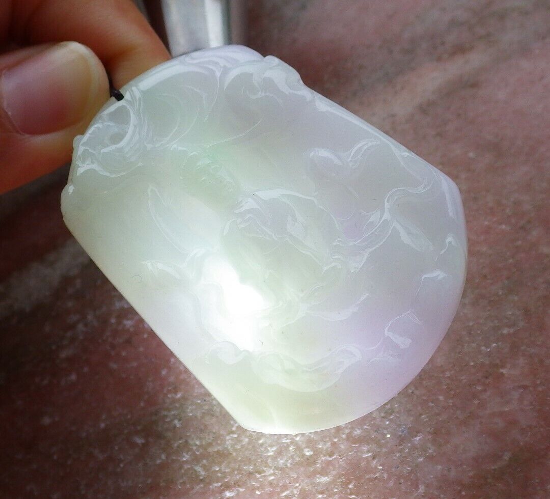 Certified Green Pale Lavender 100% Natural A Jade jadeite Pendant Guanyin Kwan Yin Phoenix Lotus Flower Necklace 观音 525022  TN