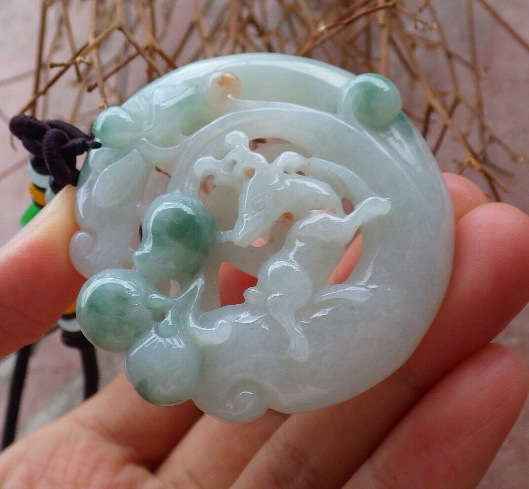 Certified Green 100% Natural A Jade jadeite Pendant Deer Peach Lotus Flower Ruyi Necklace 梅花鹿 526039  TN