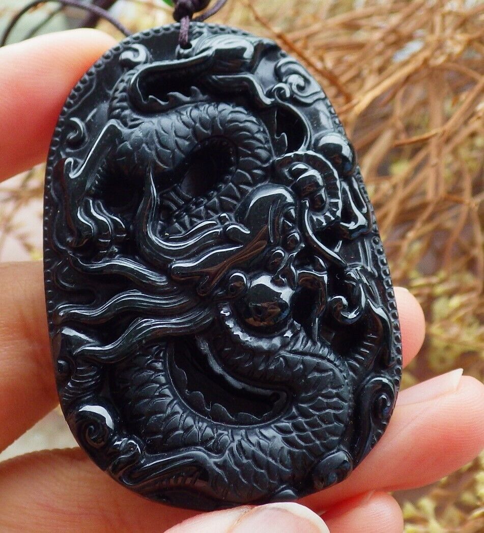 Certified Green Black 100% Natural A Jade jadeite Pendant Dragon Spit Bead Necklace 墨翠 生意兴隆 525037  TN