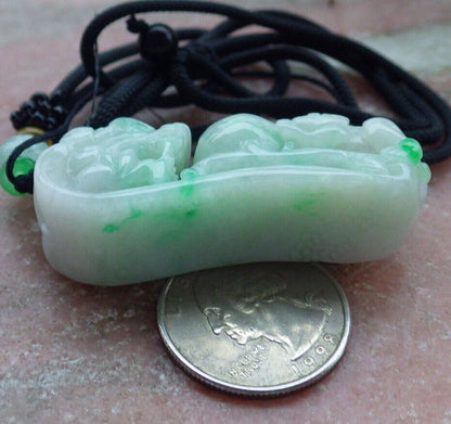 Certified Green  Burma 100% Natural A Jade jadeite Pendant Dragon Monkey Peach Necklace 龙钩 633193  TN