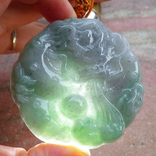 Certified Green Pale Lavender 100% Natural A Jade jadeite Pendant Dragon Bead Lotus Flower Ruyi Necklace 生意兴隆 520159  TN