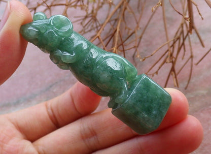 Certified Green 100% Natural A Jade jadeite Display Mouse Rat Yuan Bao Chop Seal 印章 526183  tn