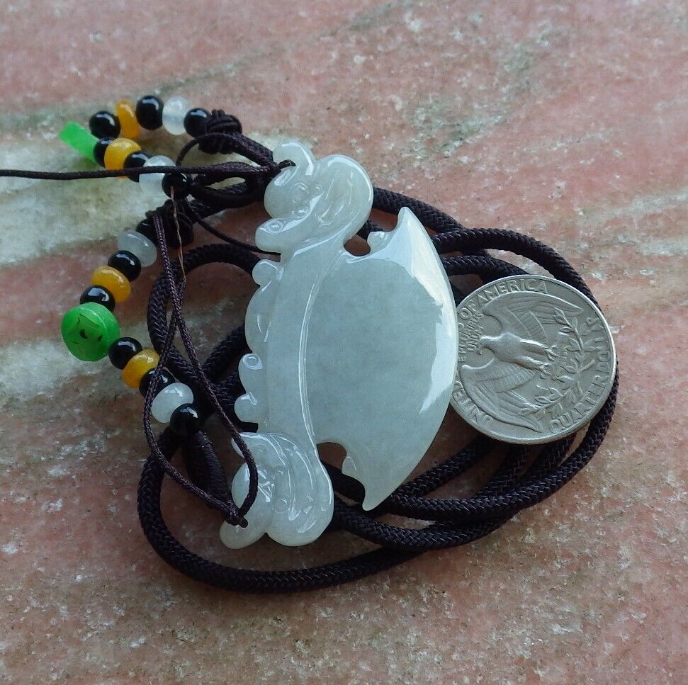Certified Pale Lavender Green 100% Natural A Jade jadeite Pendant Dragon Axe Necklace 龙斧头 530047  TN