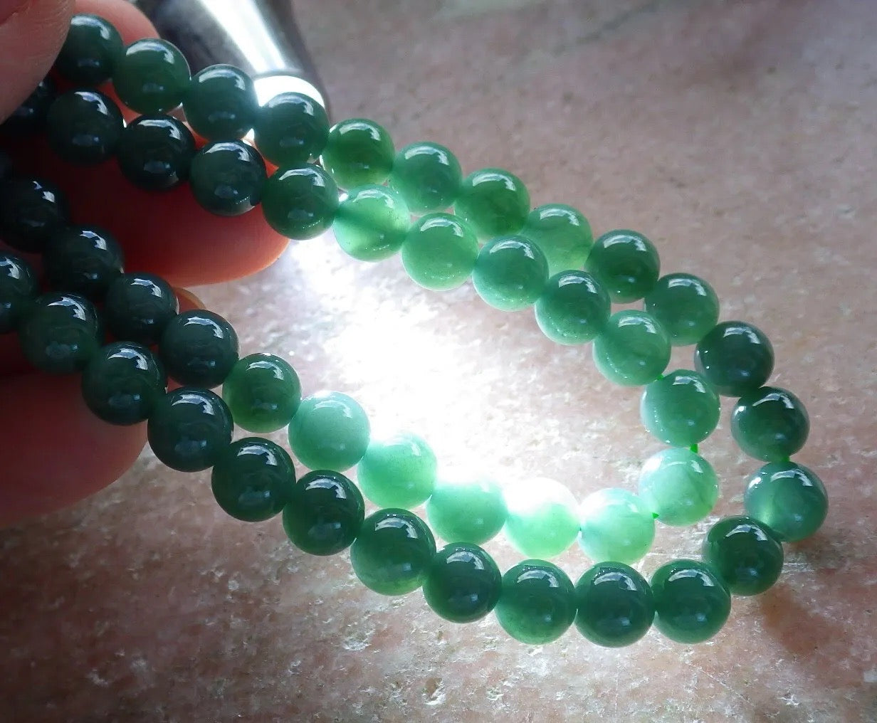 Certified Icy Green Burma 100% Natural A JADE Jadeite Bead Beads Necklace 27 inches 项链 616813  TN